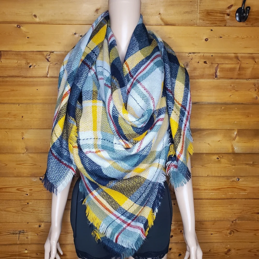 ❤️ 3/$15 Fall Winter scarf classic tassel plaid soft blanket wrap  fridge trim